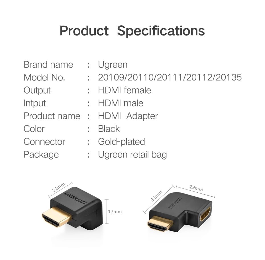 UGREEN 20109 HDMI Adapter Down Angle 4K@60Hz - UTECH