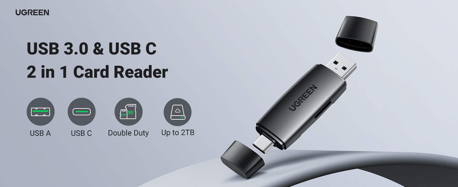 UGREEN 80191 SD Card Reader 2-In-1 USB 3.0 USB C Memory Card Reader OTG Card Adapter UGREEN 80191 SD Card Reader 2-In-1 USB 3.0 USB C Memory Card Reader OTG Card Adapter