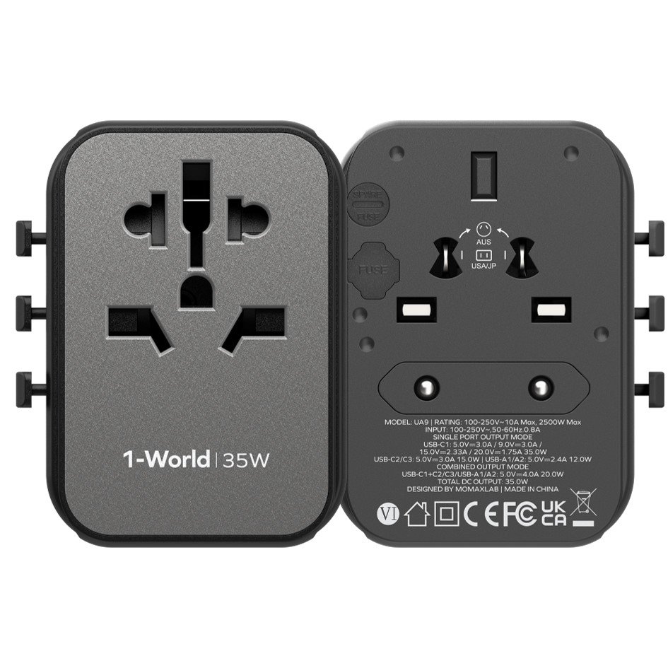 MOMAX UA9D 1-World 35W 5-Port+AC Travel Adapter (2xUSB, 3xUSB-C)