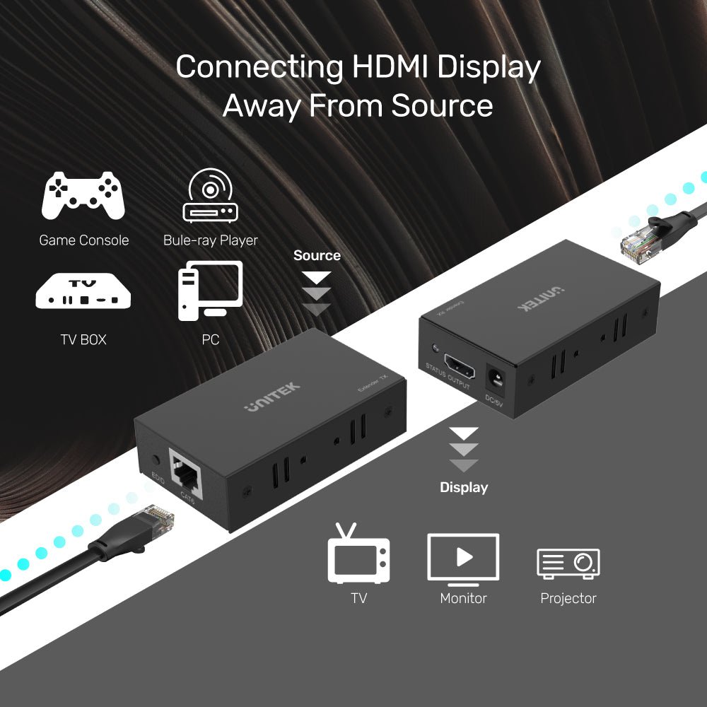 UNITEK V101A HDMI Extender Over Ethernet UNITEK V101A HDMI Extender Over Ethernet 150 Meter - UTECH