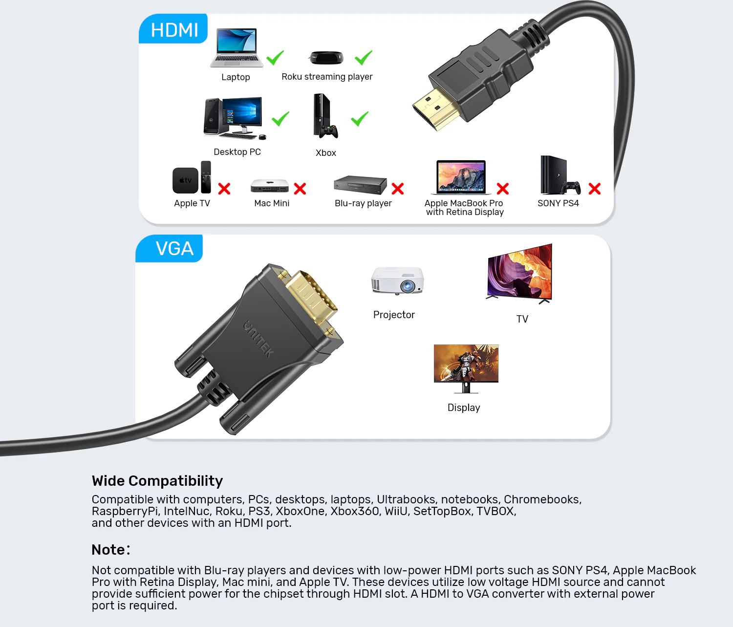 UNITEK V1185A01 HDMI to VGA Cable 2 Meter UNITEK V1185A01 HDMI to VGA Cable 2 Meter 1080P - UTECH