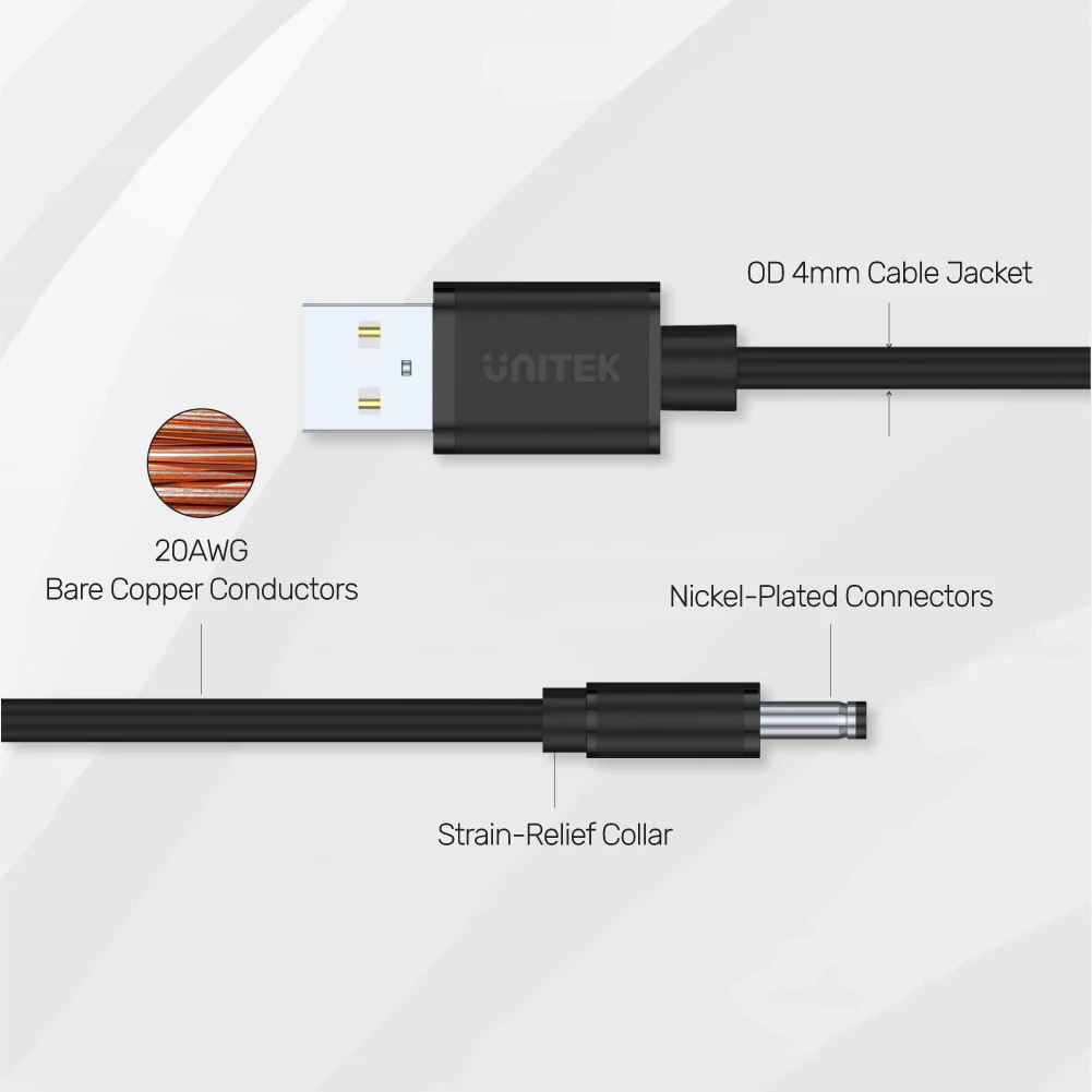 UNITEK Y-C495BK USB-A to DC Power Charging Cable - UTECH