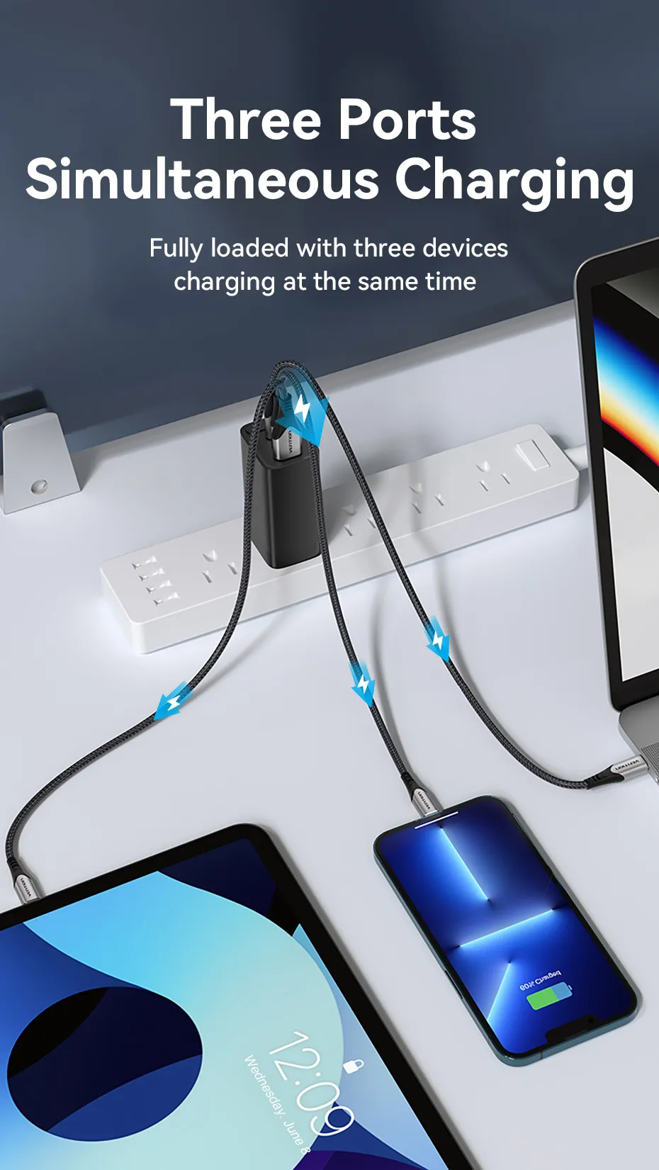 VENTION FEDB0-US 65W GaN Charger VENTION FEDB0-US 65W GaN 3-Port USB-C Charger - UTECH
