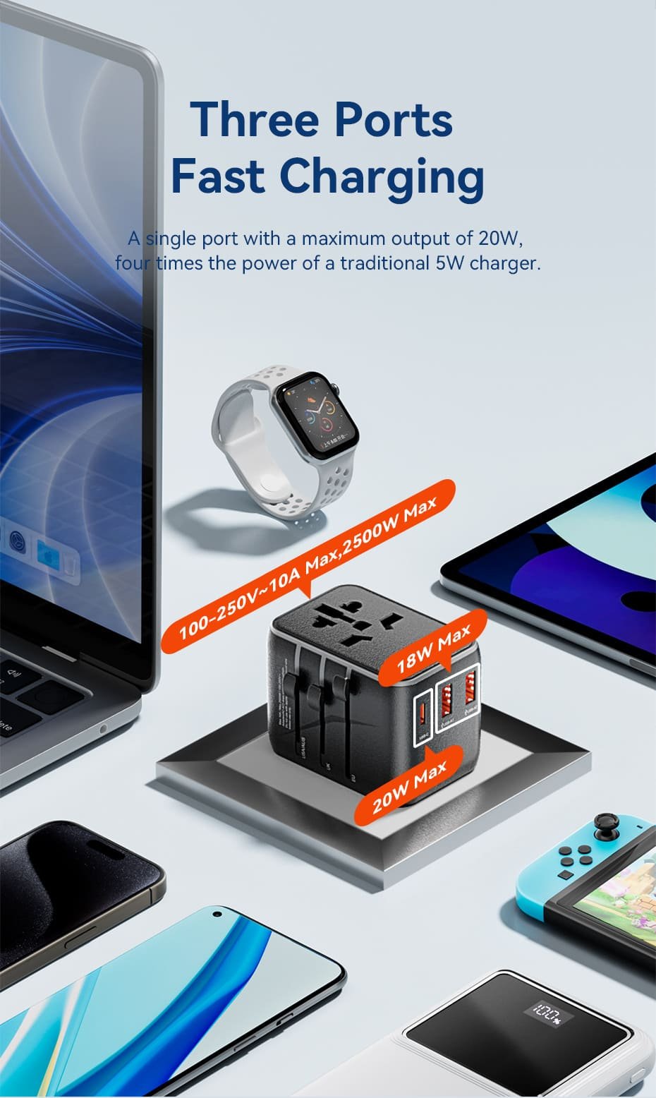 VENTION FJEB0 Universal Travel Adapter VENTION FJEB0 Universal Travel Adapter 3-Port USB - UTECH