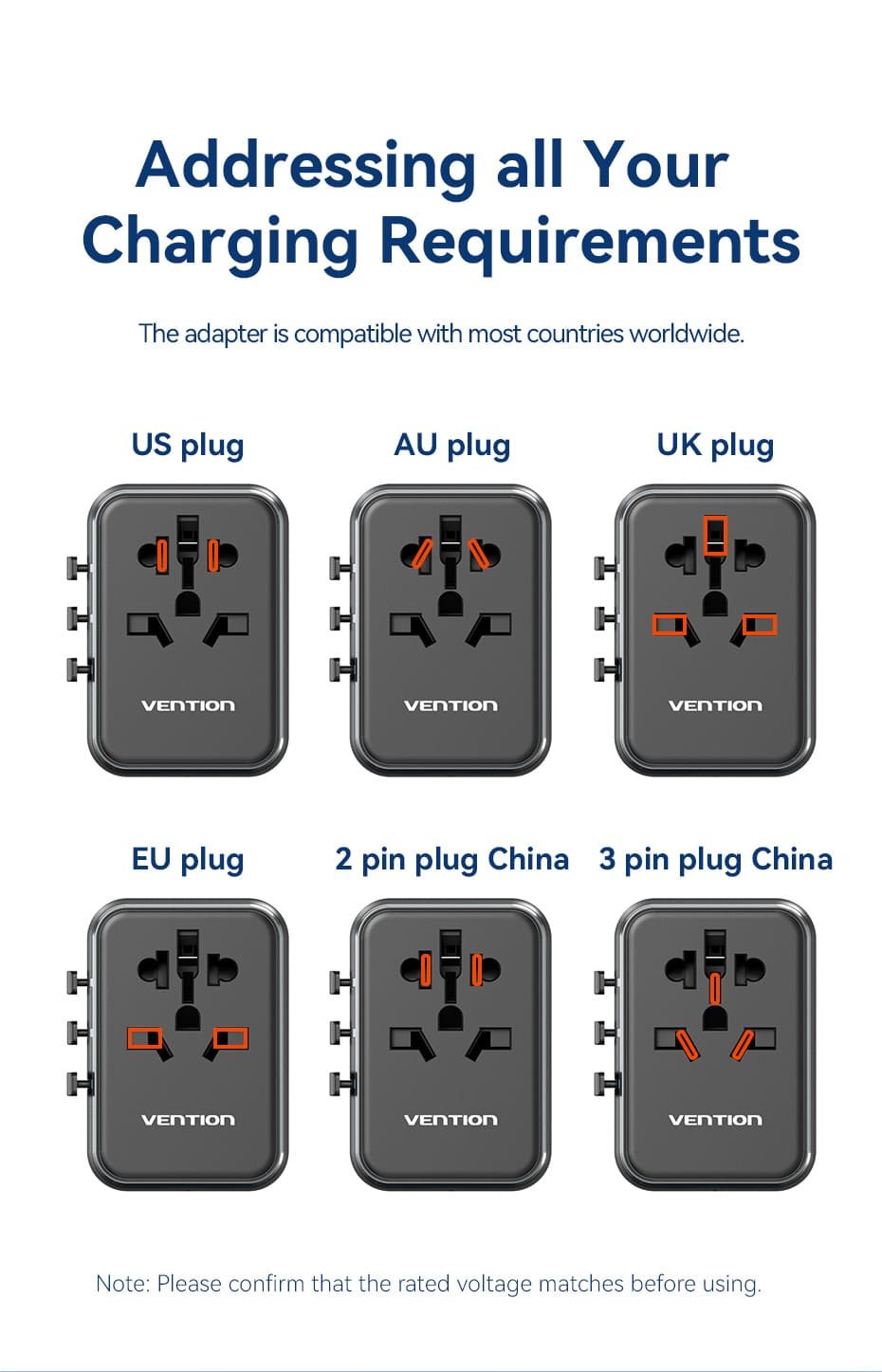VENTION FJEB0 Universal Travel Adapter VENTION FJEB0 Universal Travel Adapter 3-Port USB - UTECH