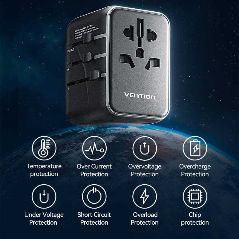 VENTION FJEB0 Universal Travel Adapter 3-Port USB - UTECH