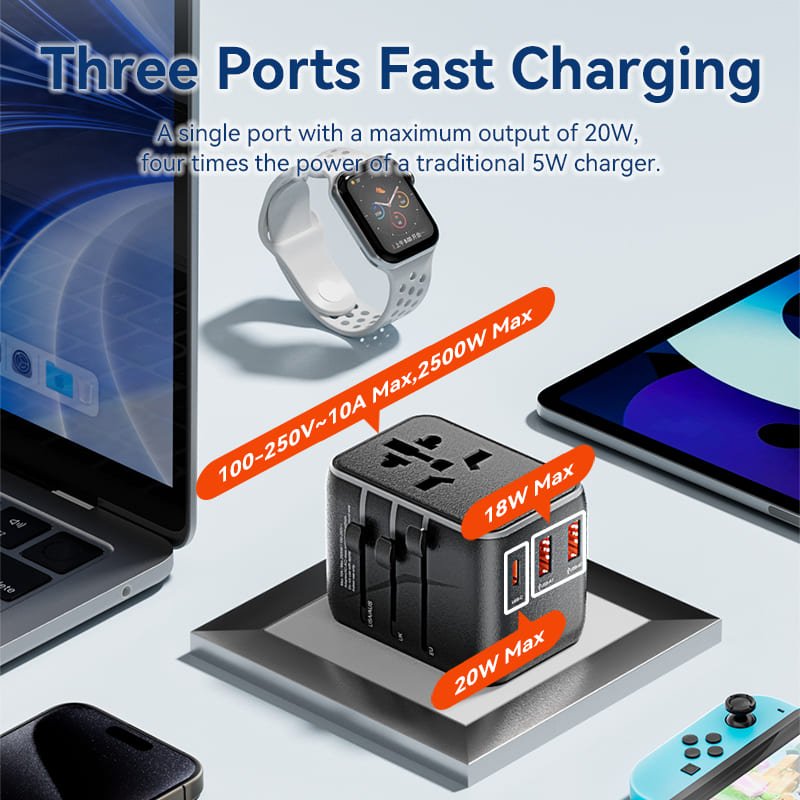 VENTION FJEB0 Universal Travel Adapter 3-Port USB - UTECH