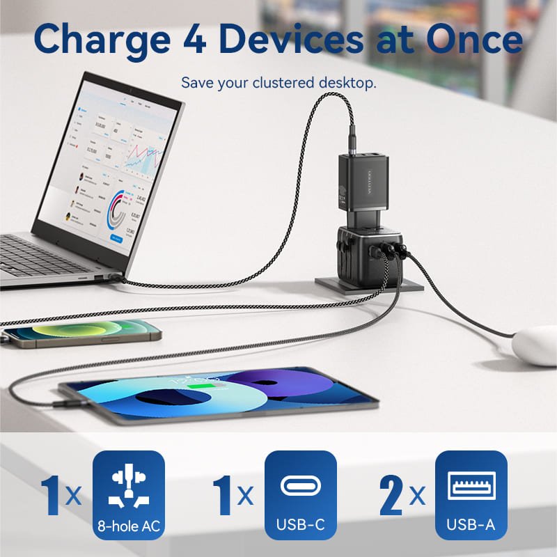 VENTION FJEB0 Universal Travel Adapter 3-Port USB - UTECH