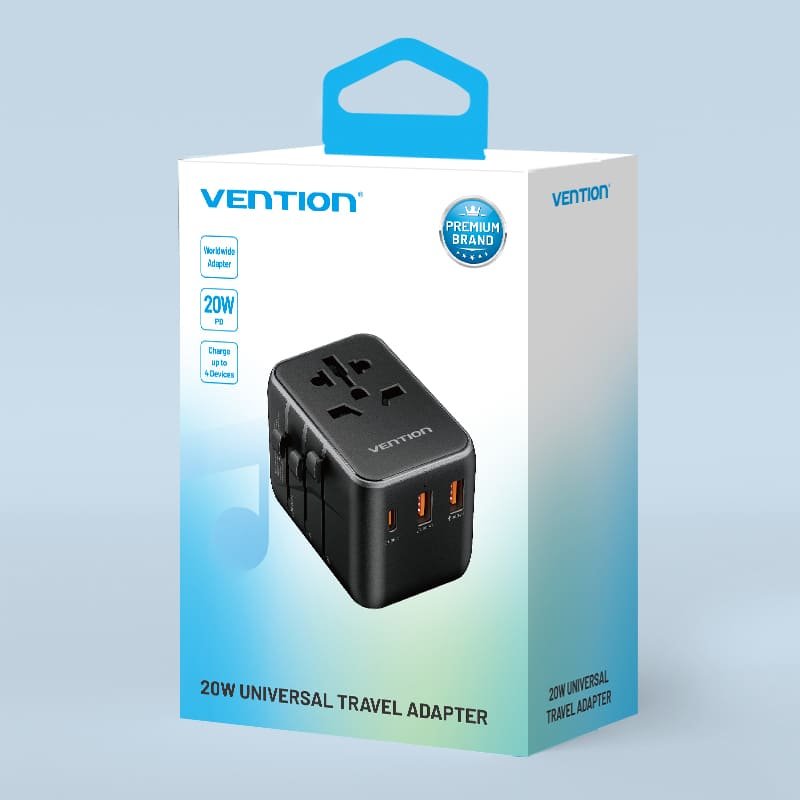 VENTION FJEB0 Universal Travel Adapter 3-Port USB - UTECH