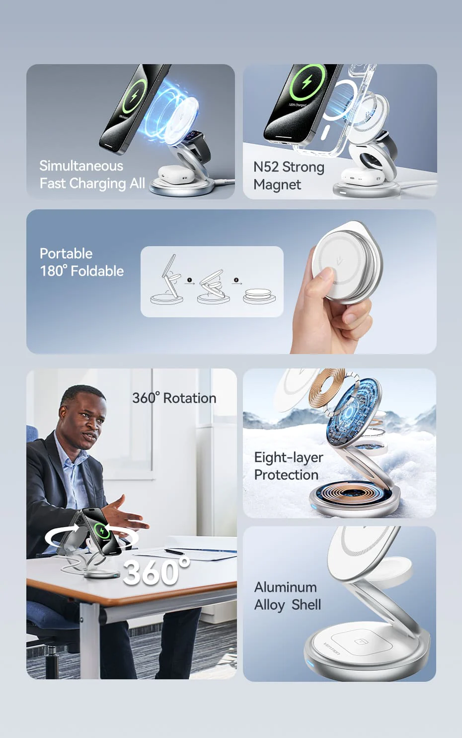VENTION FGEI0 3-in-1 Wireless Charger Stand VENTION FGEI0 3-in-1 15W Wireless Charger Stand - UTECH