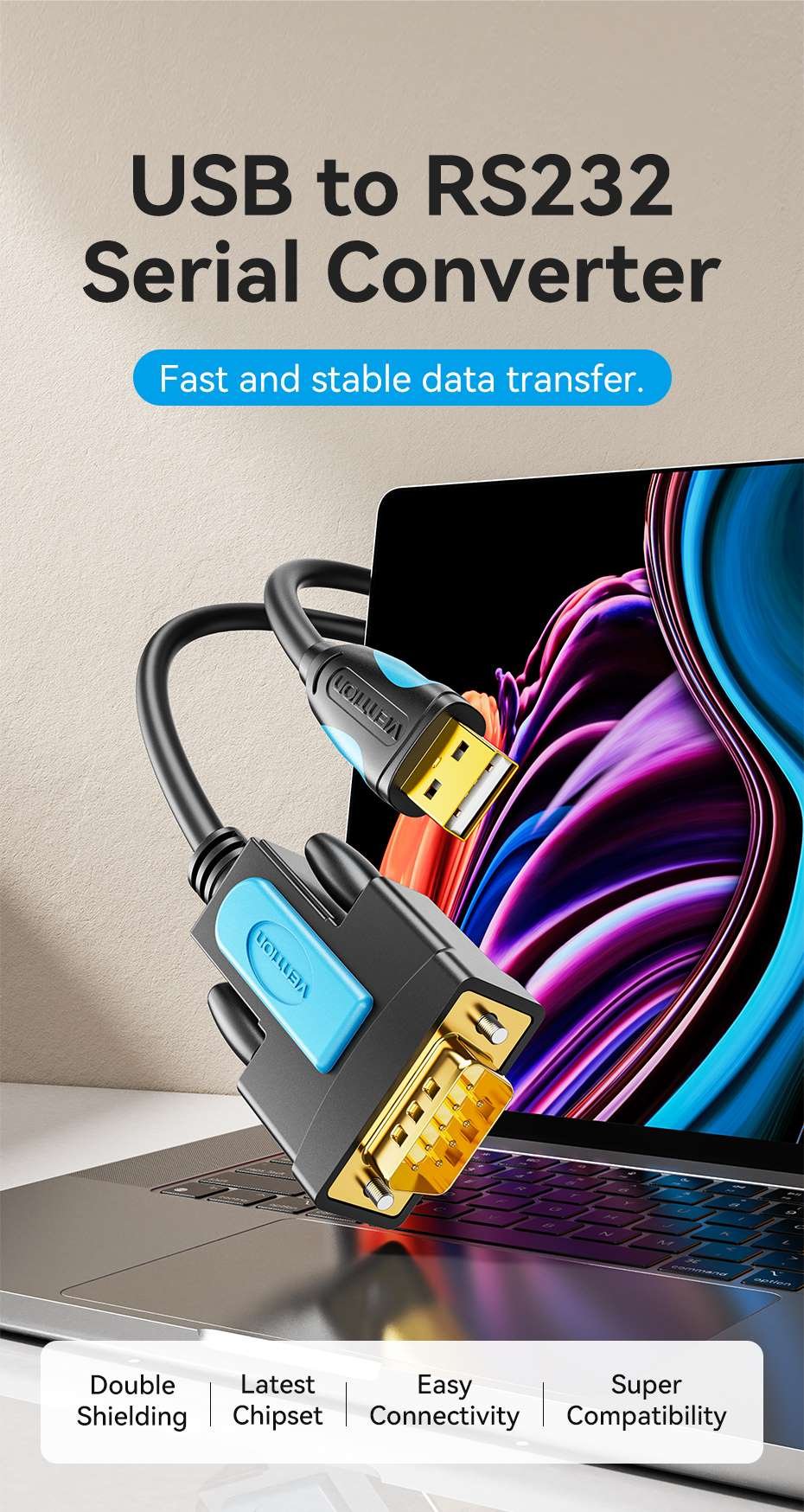 VENTION USB to RS232 Adapter Price in Pakistan VENTION VAS-C02 USB to RS232 DB9 Adapter Cable - UTECH
