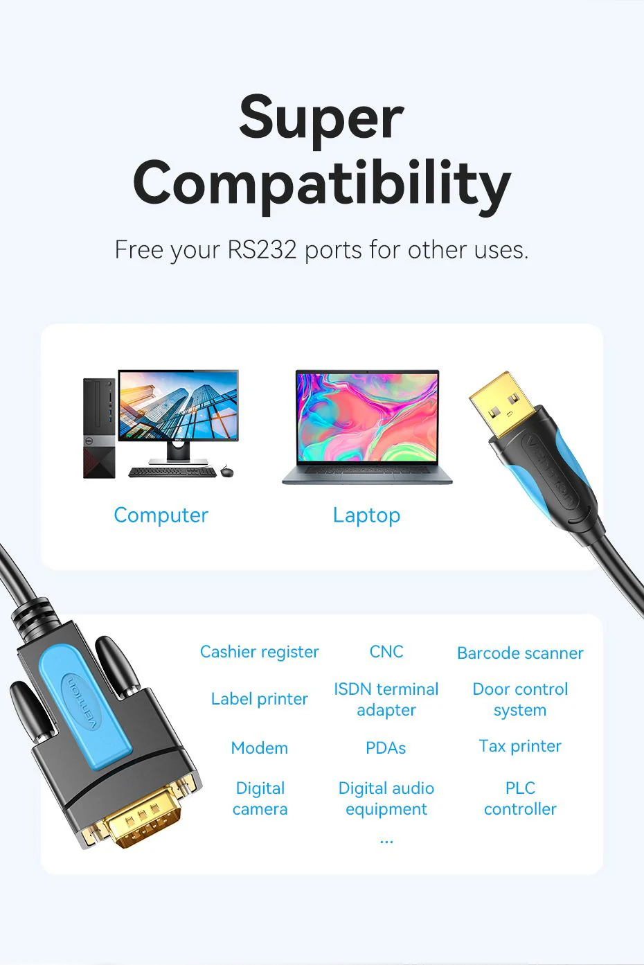 VENTION USB to RS232 Adapter Price in Pakistan VENTION VAS-C02 USB to RS232 DB9 Adapter Cable - UTECH