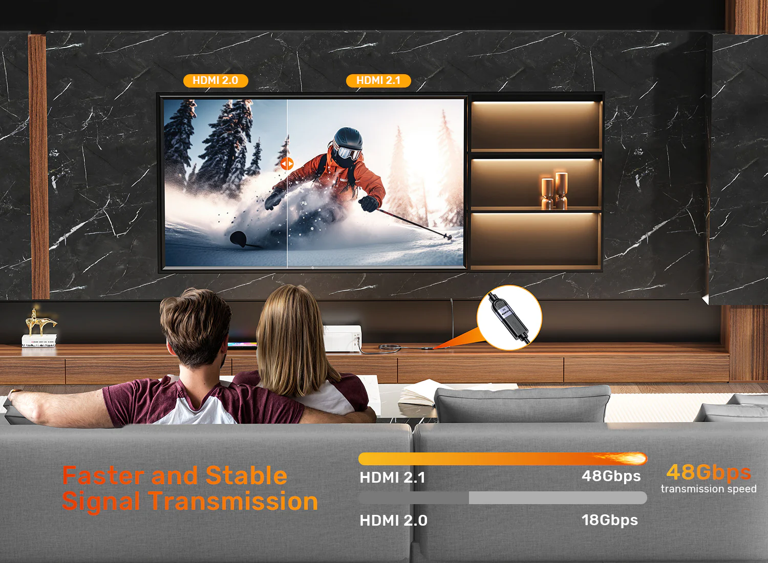 UNITEK C11091AGY01 8K HDMI Extension Cable 1 Meter UNITEK C11091AGY01 8K HDMI Cable 1 Meter 48Gbps - UTECH