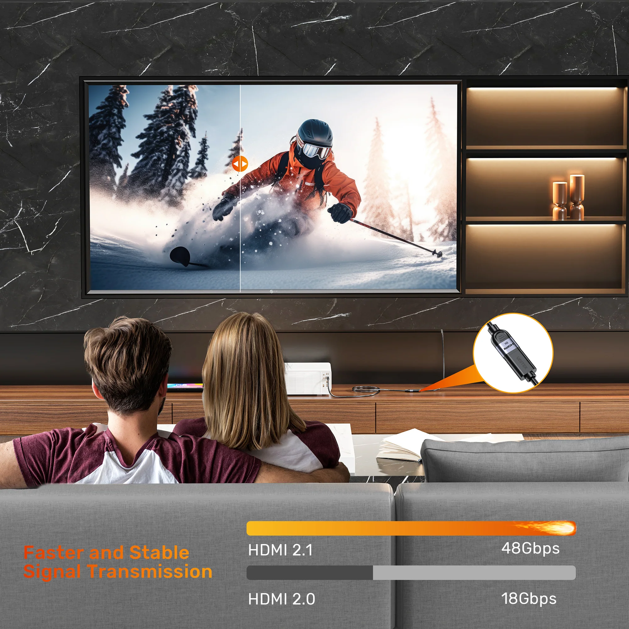 UNITEK C11091AGY01 8K HDMI Extension Cable 2 Meter UNITEK C11091AGY01 8K HDMI Cable 2 Meter 48Gbps - UTECH