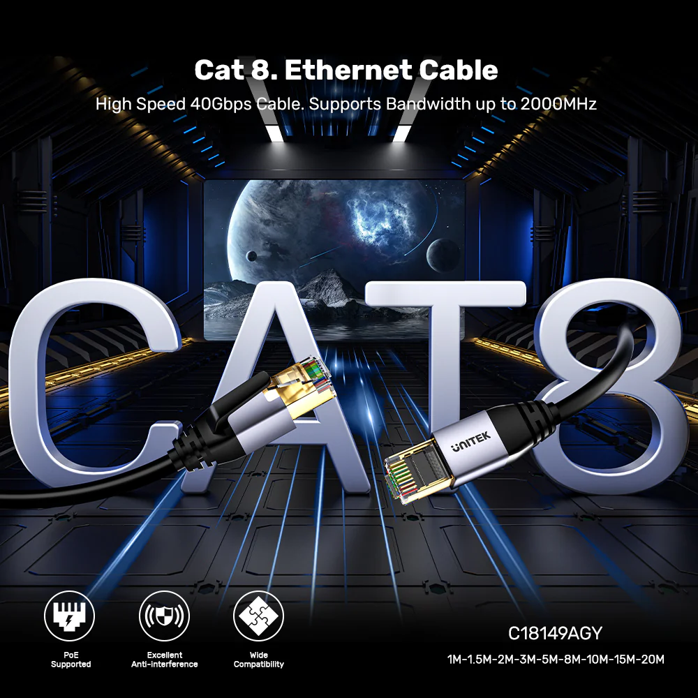 UNITEK C18149AGY03 Cat 8 Ethernet Cable 40Gbps - UTECH