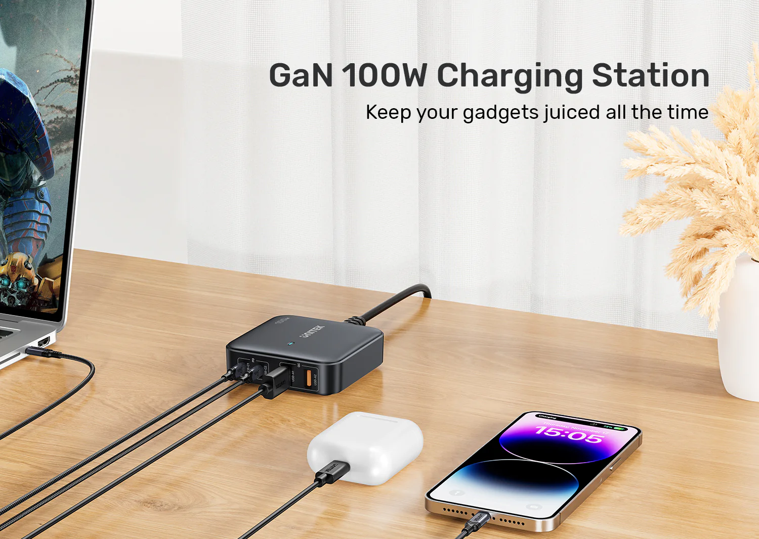 UNITEK 100W Desktop Charger Price in Pakistan UNITEK P1229ABK01 100W 4-Port GaN Desktop Charger - UTECH