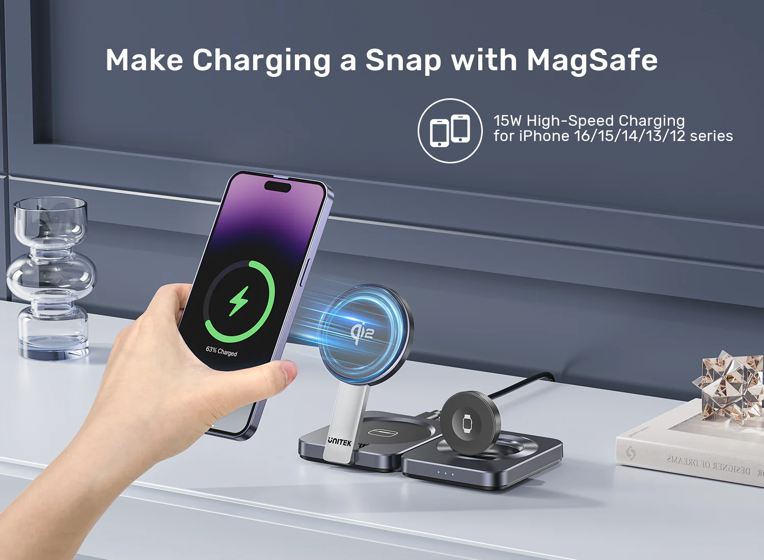 UNITEK Qi2 3-in-1 Charger Price in Pakistan UNITEK P1300AGY01 Qi2 3-in-1 Foldable Charger - UTECH