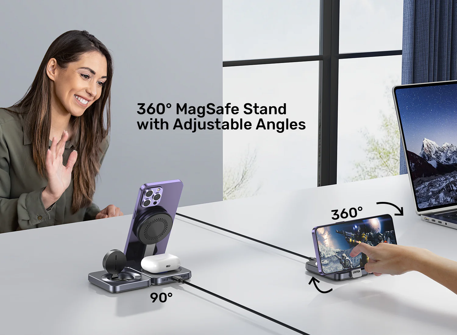 UNITEK Qi2 3-in-1 Charger Price in Pakistan UNITEK P1300AGY01 Qi2 3-in-1 Foldable Charger - UTECH
