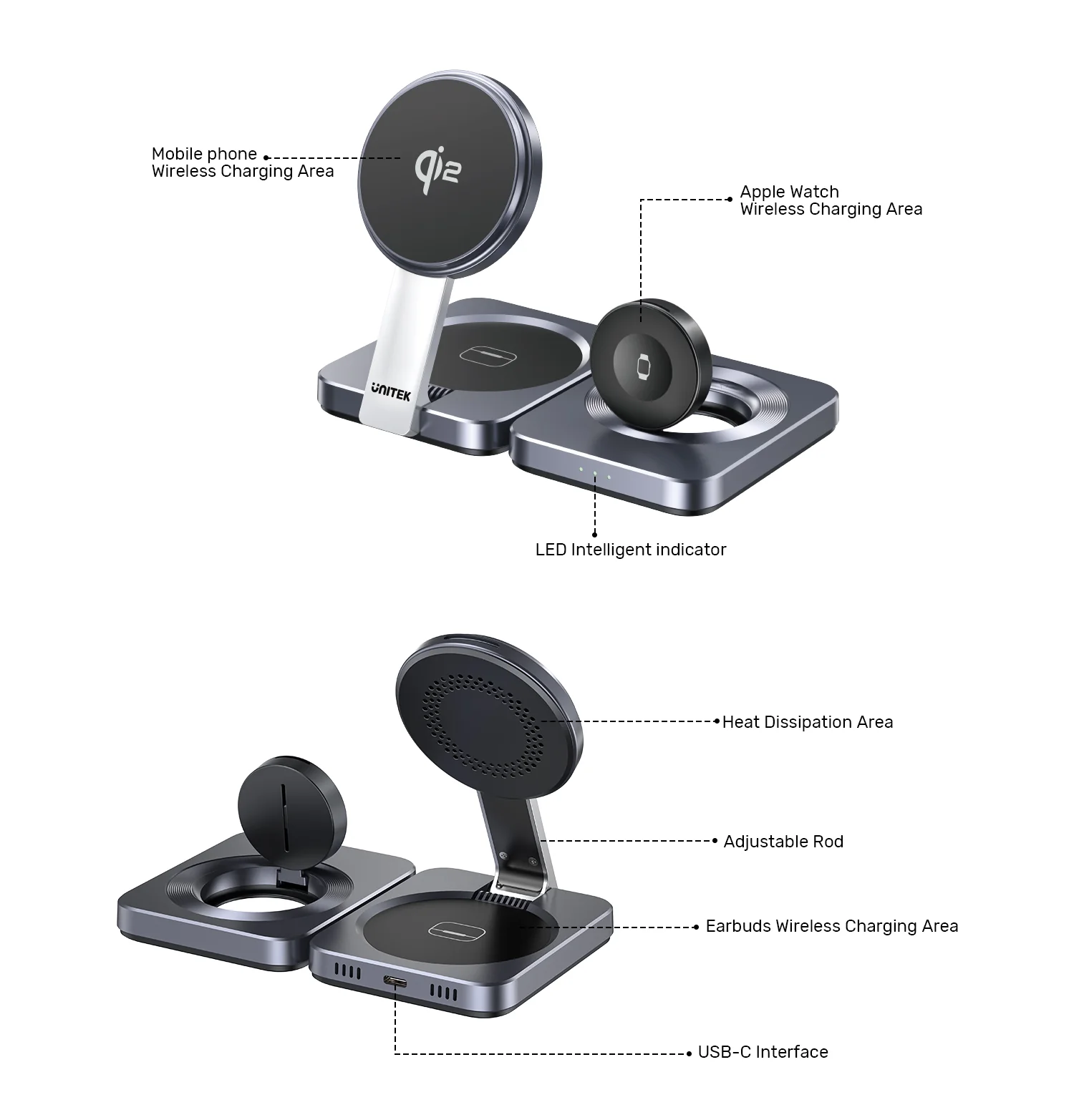 UNITEK Qi2 3-in-1 Charger Price in Pakistan UNITEK P1300AGY01 Qi2 3-in-1 Foldable Charger - UTECH