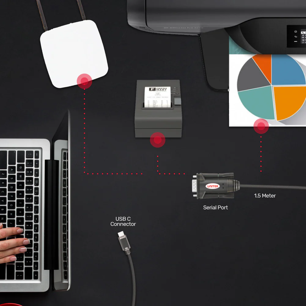 UNITEK Y-1105K USB-C to Serial RS232 Cable 1.2Mbps - UTECH