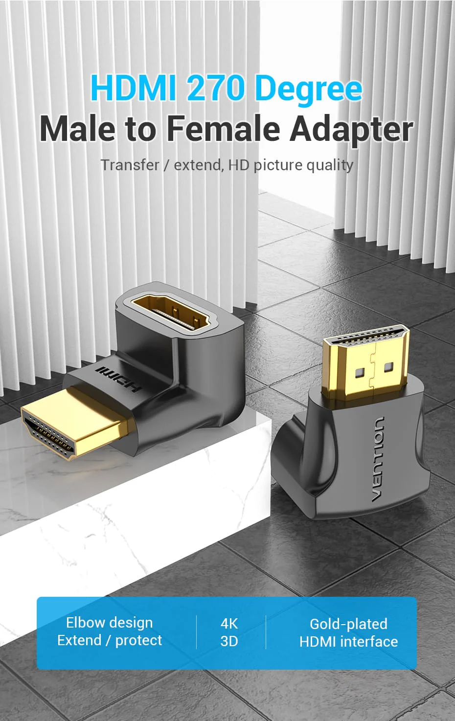 VENTION AINB0 HDMI 270° Adapter VENTION AINB0 HDMI 270° Male to Female Adapter 4K - UTECH