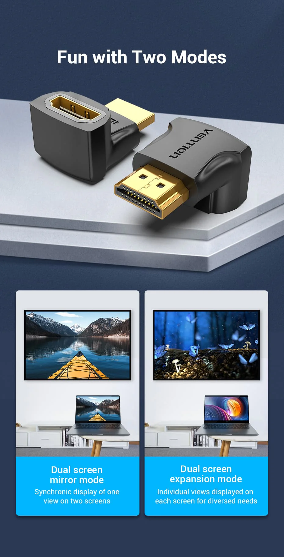 VENTION AINB0 HDMI 270° Adapter VENTION AINB0 HDMI 270° Male to Female Adapter 4K - UTECH