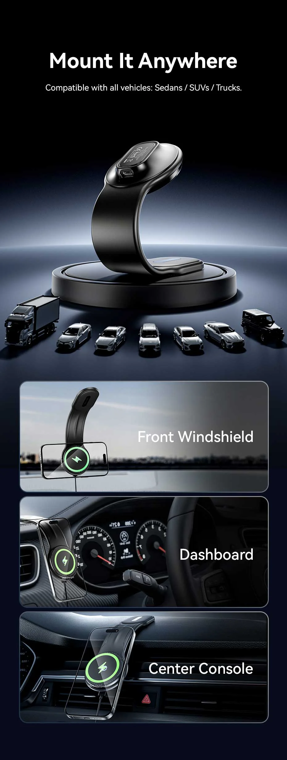 VENTION KSJB0 Wireless Car Mount Charger VENTION KSJB0 Wireless Car Mount Charger 15W Magnetic - UTECH