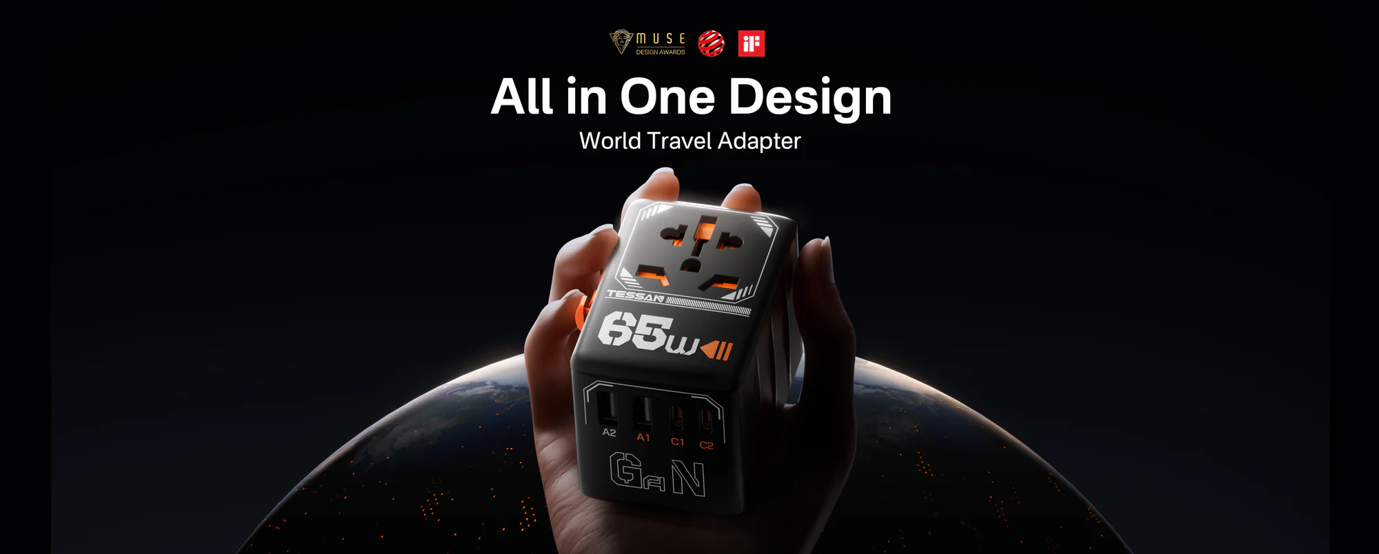 TESSAN Universal Travel Adapter Price in Pakistan TESSAN TS-WTA03 65W GaN Universal Travel Adapter - UTECH
