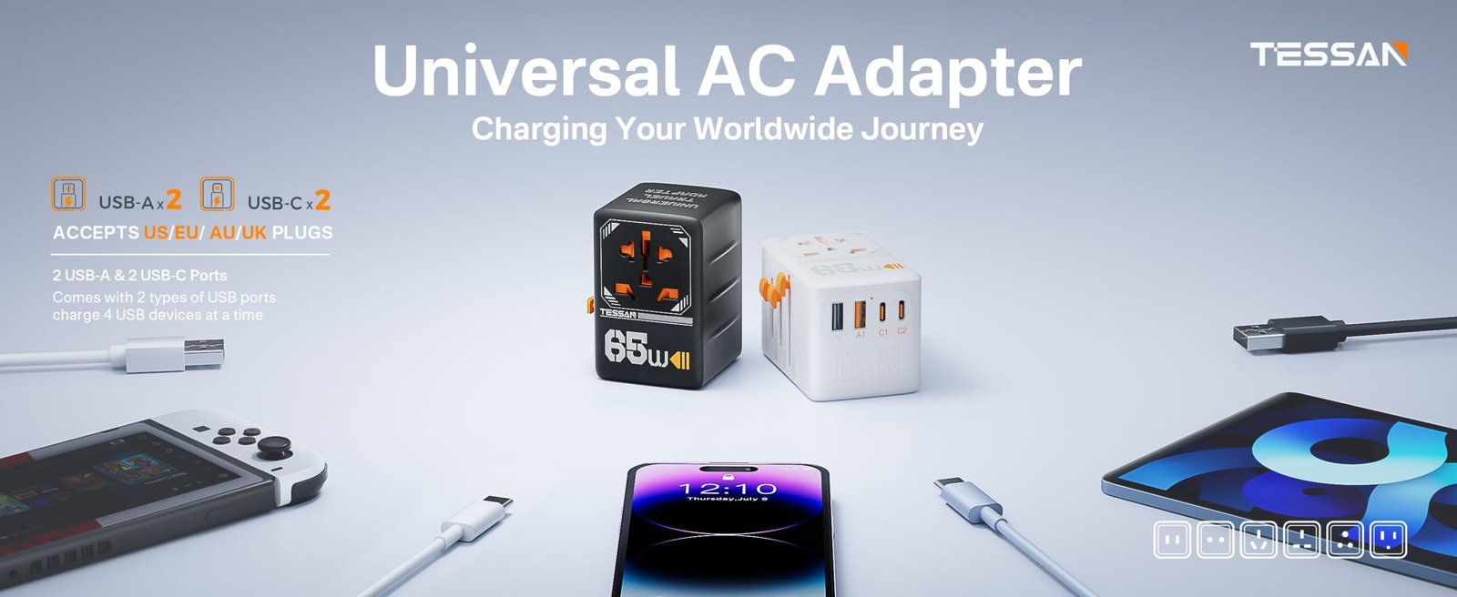 TESSAN Universal Travel Adapter Price in Pakistan TESSAN TS-WTA03 65W GaN Universal Travel Adapter - UTECH