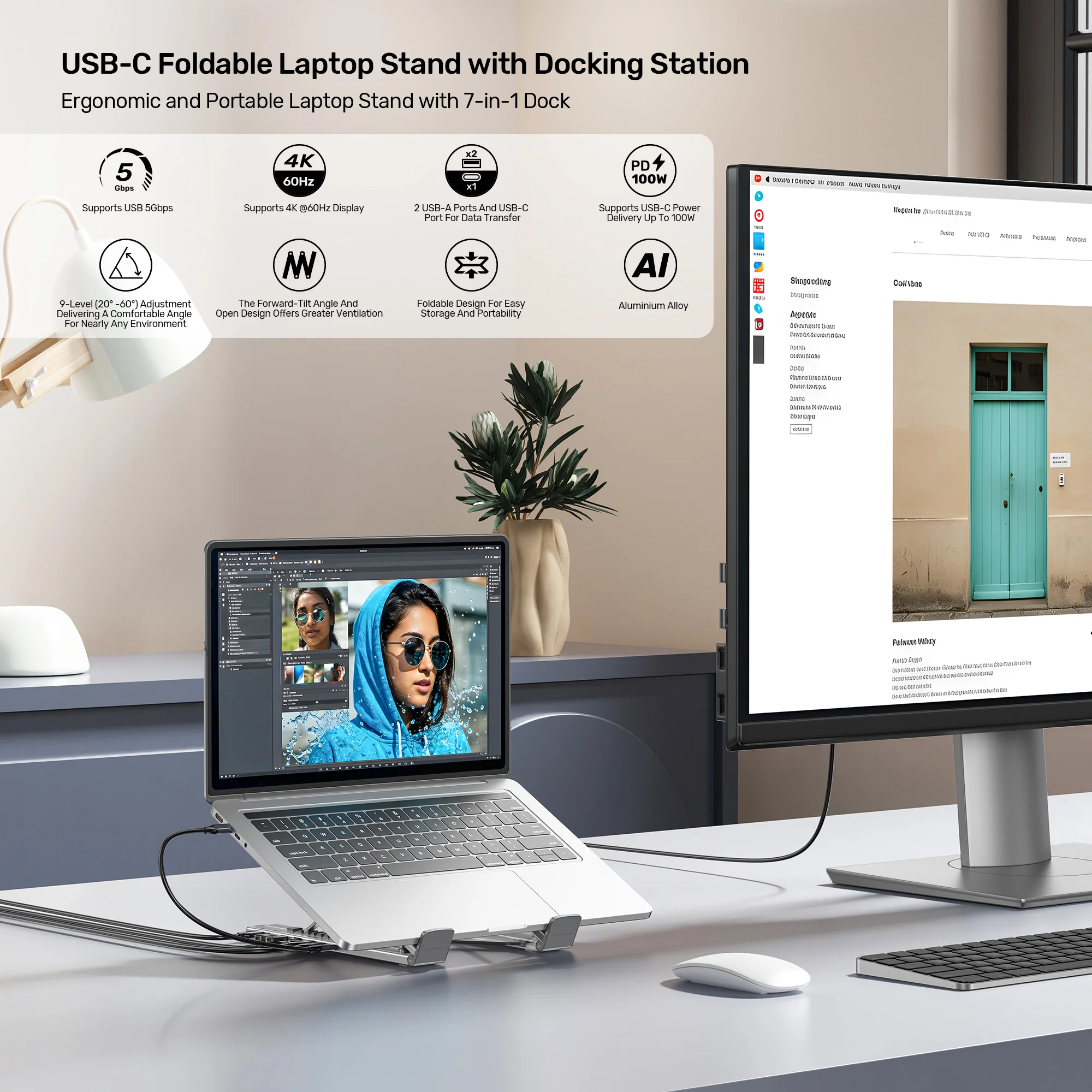 UNITEK D1137AGY01 Foldable Laptop Stand 7-in-1 Dock - UTECH