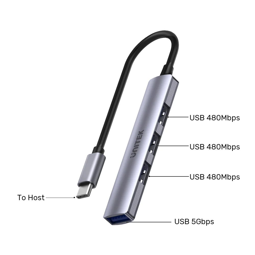 UNITEK H1208B USB-C Hub 4-Port USB-A 5Gbps - UTECH