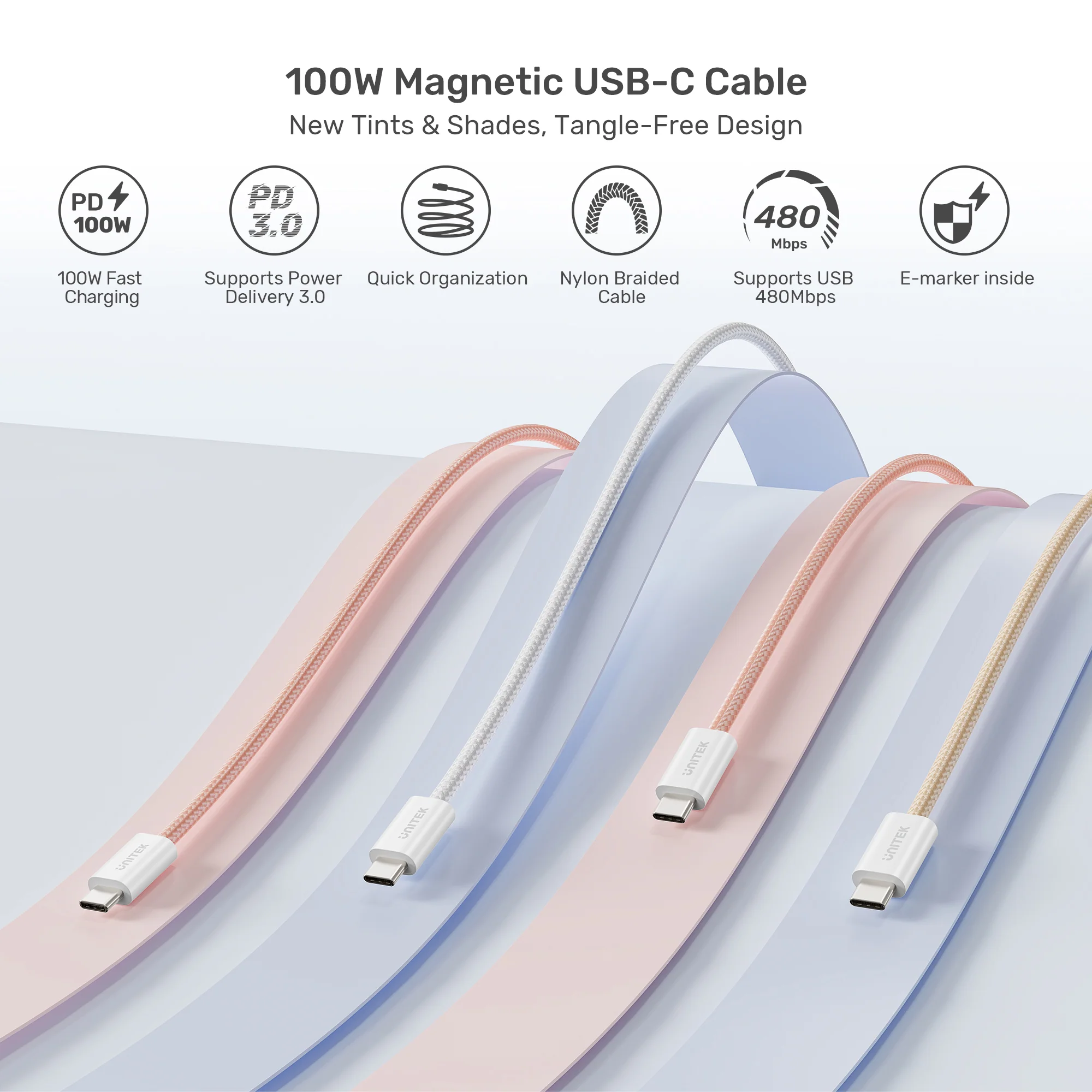 UNITEK C14141ACL01-1M 100W Magnetic USB-C Cable - UTECH