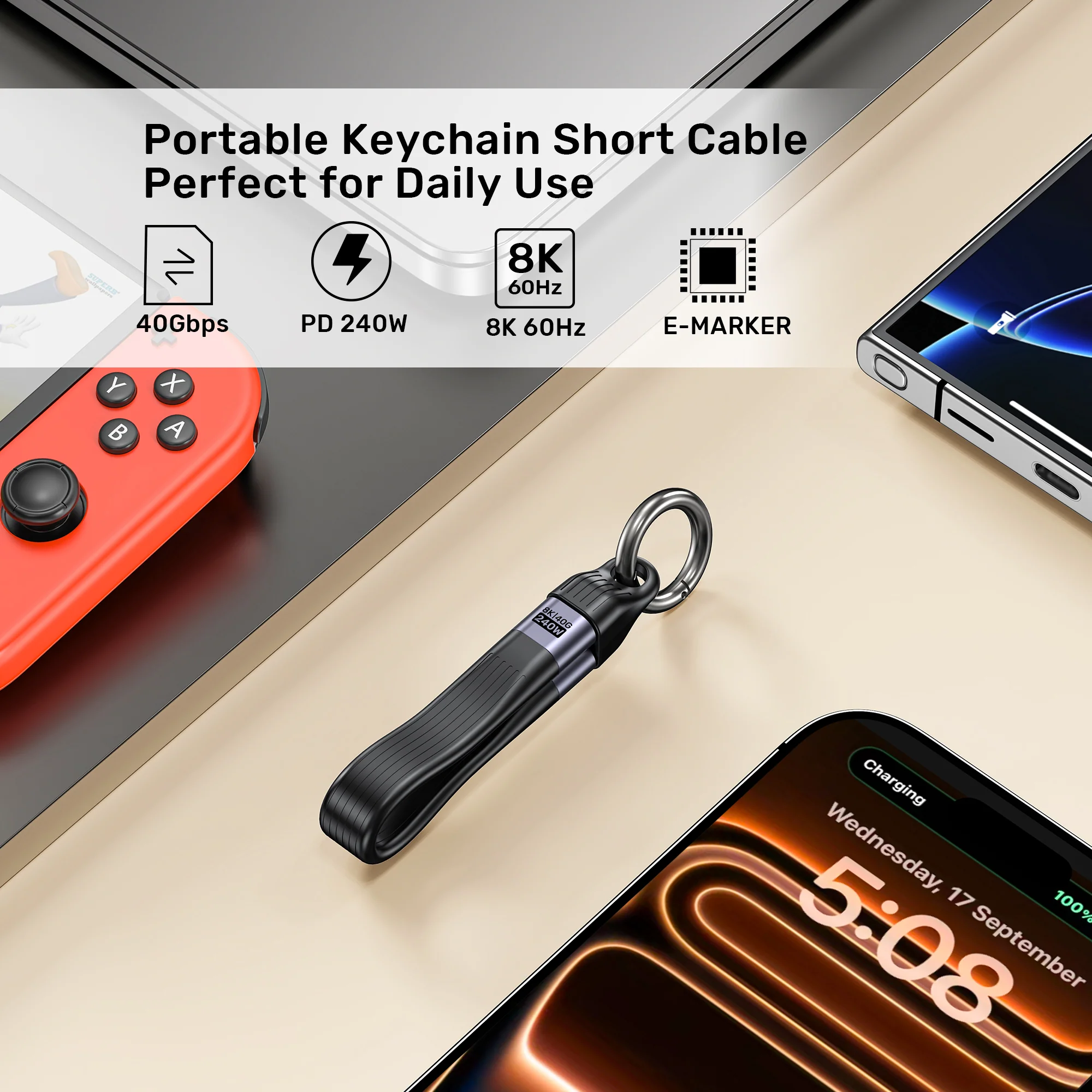UNITEK C14179ABK01-0.13M USB4 Keychain Cable - UTECH