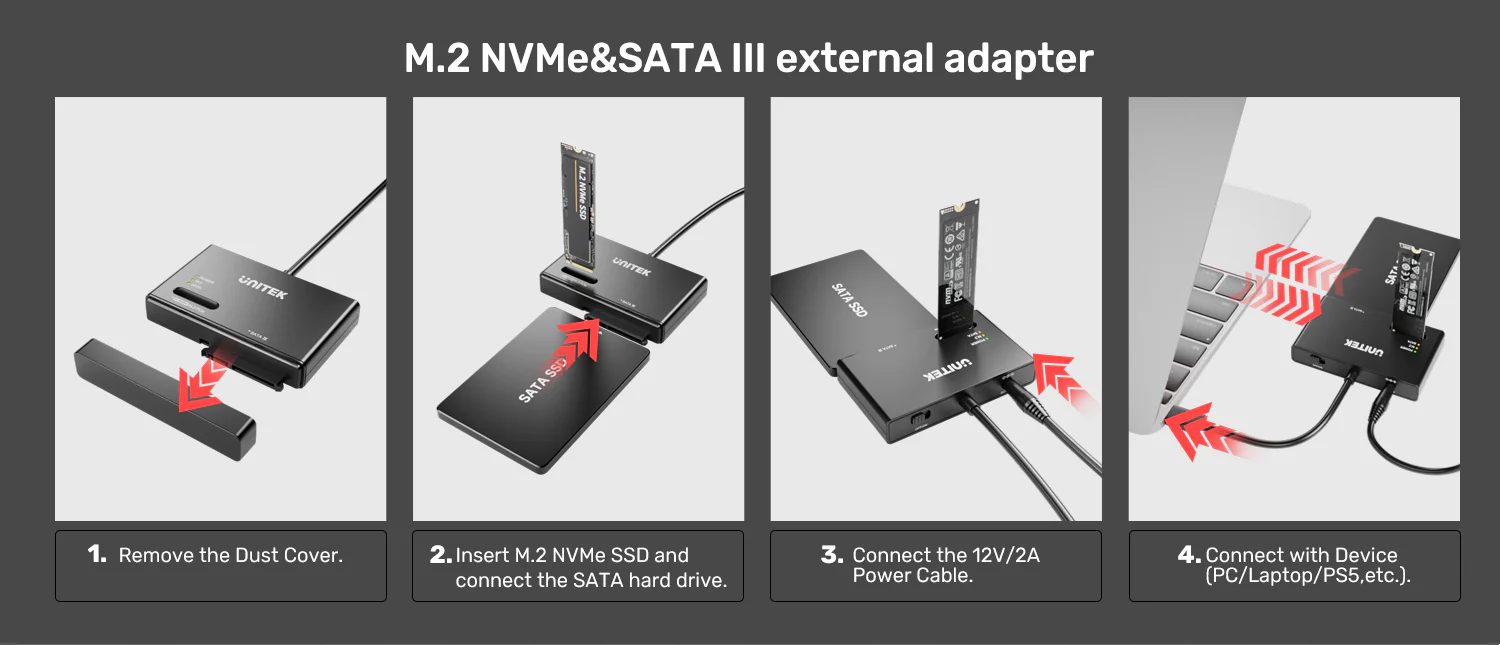 UNITEK Dual-Slot SSD Enclosure Price in Pakistan UNITEK S1232A01-EU M.2 NVMe + SATA SSD Adapter - UTECH