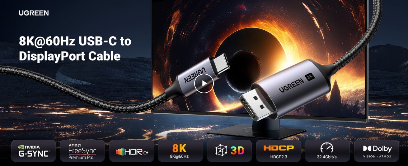 UGREEN 25839 USB-C to DisplayPort Cable 3 Meter UGREEN 25839 USB-C to DisplayPort Cable 3 Meter 8K - UTECH